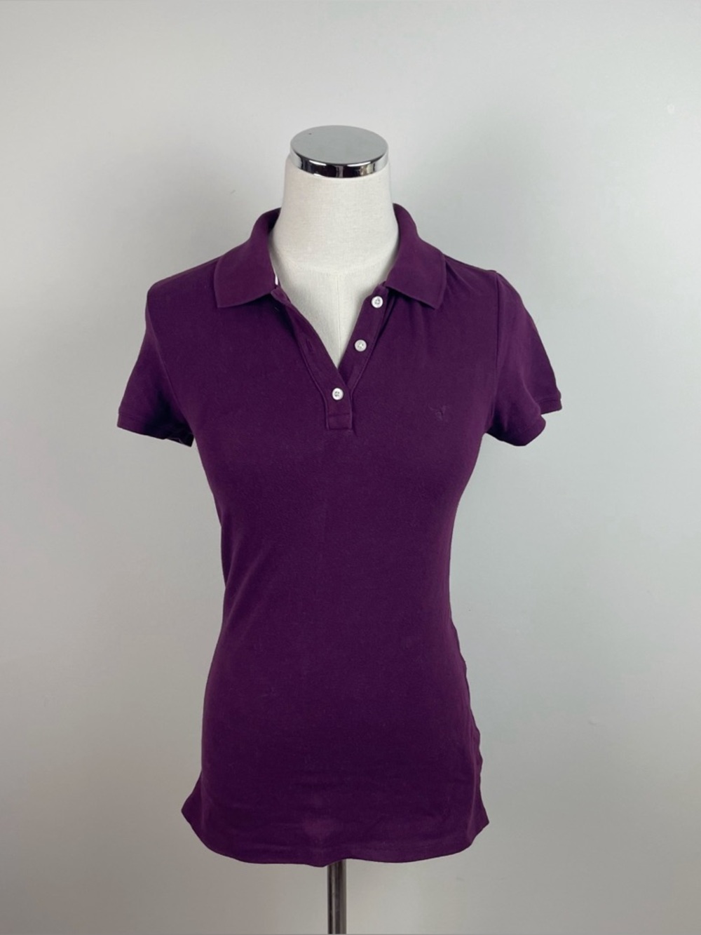 American Eagle Outfitters Solid Purple Collared Polo Short Sleeve Top Small